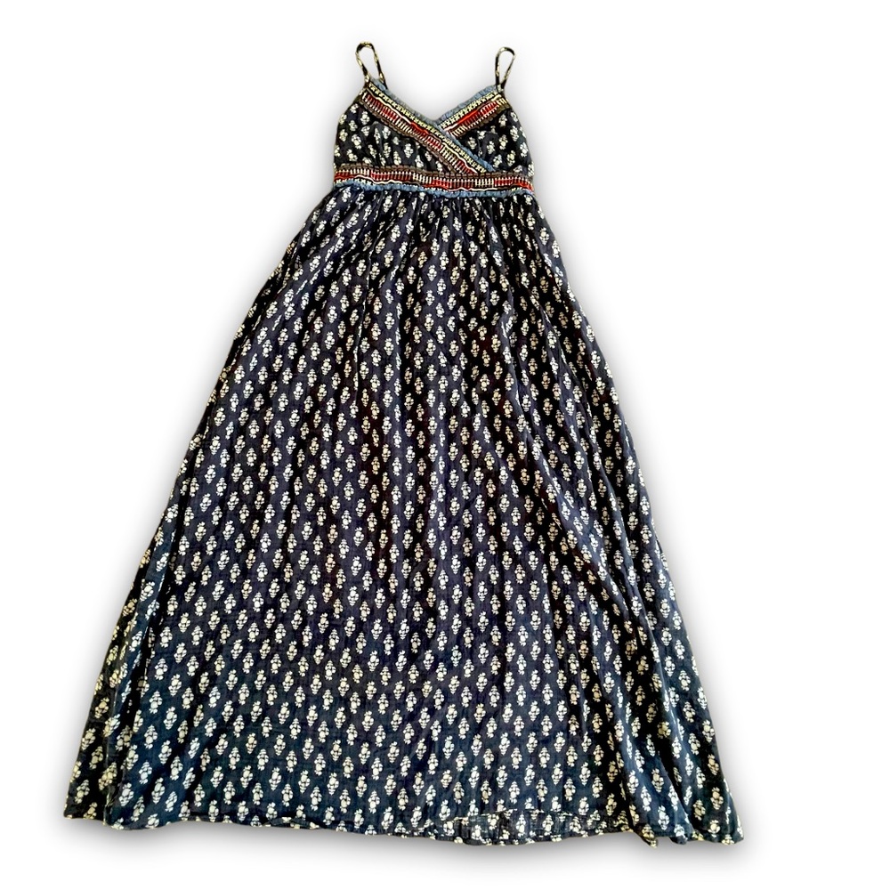 Kiddo By Katie Girls Sleeveless Navy/Multicolor Maxi Dress Girls Size Med Summer
